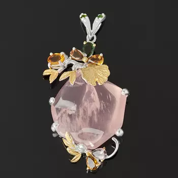 Кулон розовый кварц (серебро 925 пр. позолота, родир. сер.) огранка