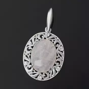 Кулон розовый кварц (серебро 925 пр. родир. бел.)