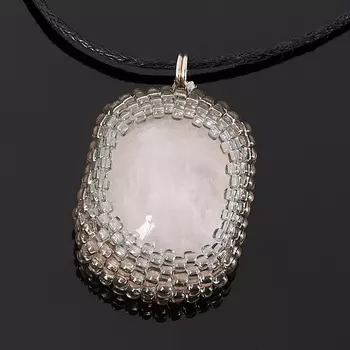 Кулон розовый кварц (текстиль)