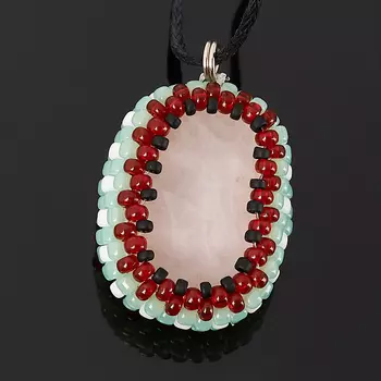 Кулон розовый кварц (текстиль)