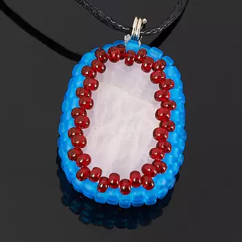 Кулон розовый кварц (текстиль)