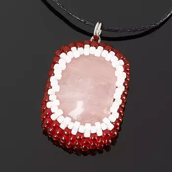 Кулон розовый кварц (текстиль)