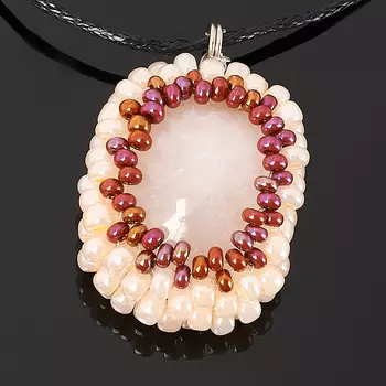 Кулон розовый кварц (текстиль)