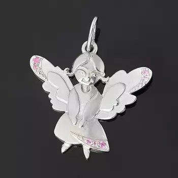 Кулон рубин Ангел-хранитель огранка (серебро 925 пр. родир. бел.)
