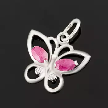 Кулон рубин бабочка огранка (серебро 925 пр.)