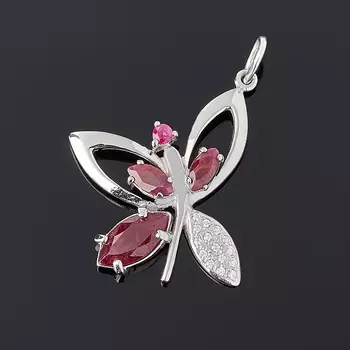 Кулон рубин бабочка огранка (серебро 925 пр. родир. бел.)