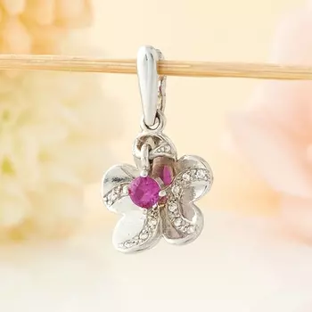 Кулон рубин цветок огранка (серебро 925 пр.)