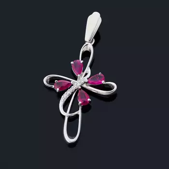 Кулон рубин крест огранка (серебро 925 пр. родир. бел.)