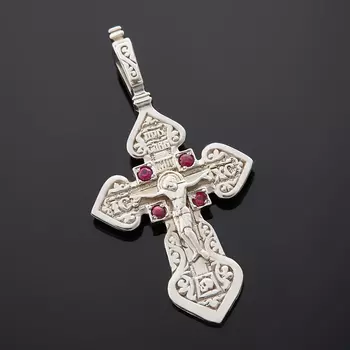 Кулон рубин крест огранка (серебро 925 пр. родир. бел.)
