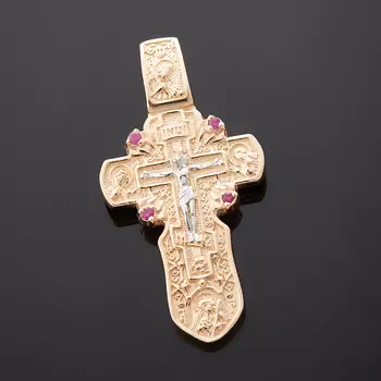 Кулон рубин крест огранка (серебро 925 пр. позолота)
