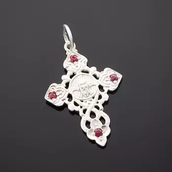 Кулон рубин крест огранка (серебро 925 пр. родир. бел.)