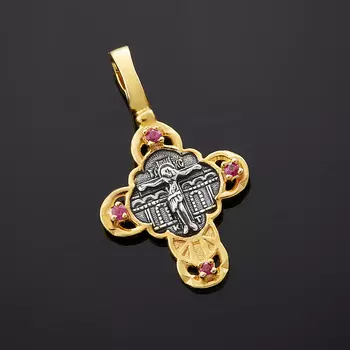 Кулон рубин крест огранка (серебро 925 пр. оксидир. позолота)