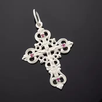 Кулон рубин крест огранка (серебро 925 пр. родир. бел.)