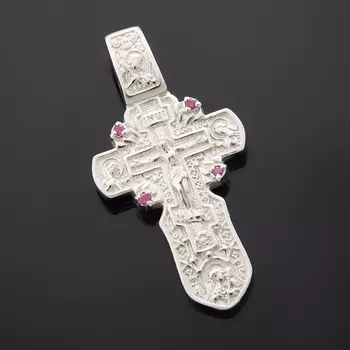 Кулон рубин крест огранка (серебро 925 пр. родир. бел.)