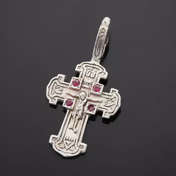 Кулон рубин крест огранка (серебро 925 пр. родир. бел.)