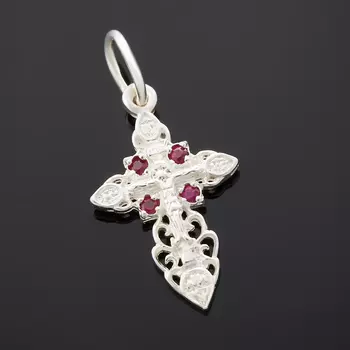 Кулон рубин крест огранка (серебро 925 пр. родир. бел.)
