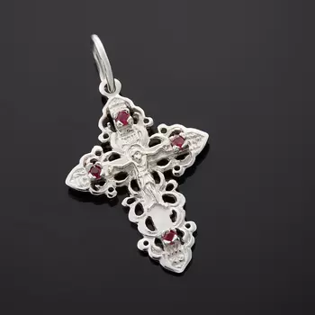 Кулон рубин крест огранка (серебро 925 пр. родир. бел.)