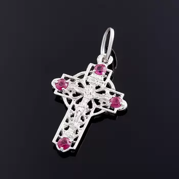 Кулон рубин крест огранка (серебро 925 пр.)