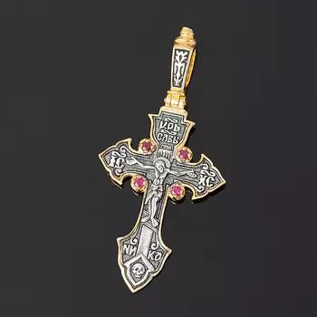 Кулон рубин крест огранка (серебро 925 пр. оксидир. позолота)