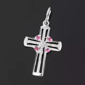 Кулон рубин крест огранка (серебро 925 пр. родир. бел.)
