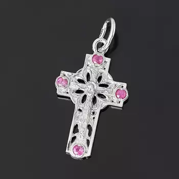 Кулон рубин крест огранка (серебро 925 пр.)