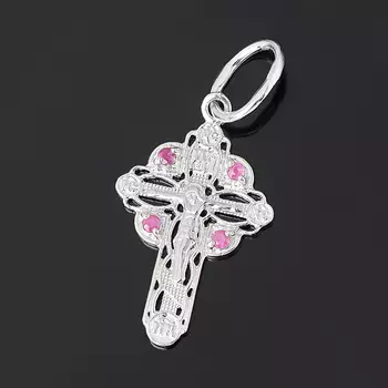 Кулон рубин крест огранка (серебро 925 пр. родир. бел.)