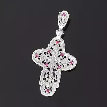 Кулон рубин крест огранка (серебро 925 пр. родир. бел.)