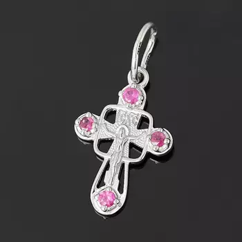 Кулон рубин крест огранка (серебро 925 пр.)