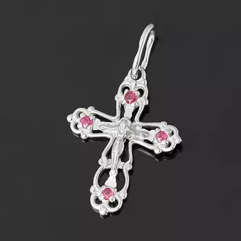 Кулон рубин крест огранка (серебро 925 пр. родир. бел.)