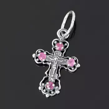 Кулон рубин крест огранка (серебро 925 пр. оксидир. родир. бел.)