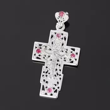 Кулон рубин крест огранка (серебро 925 пр. родир. бел.)