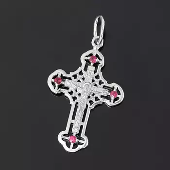 Кулон рубин крест огранка (серебро 925 пр. родир. бел.)