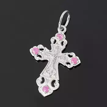 Кулон рубин крест огранка (серебро 925 пр. родир. бел.)