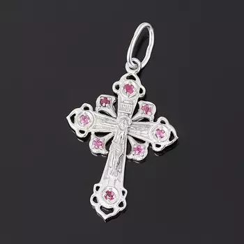 Кулон рубин крест огранка (серебро 925 пр. родир. бел.)