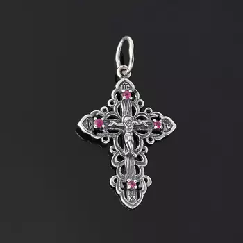 Кулон рубин крест огранка (серебро 925 пр. оксидир.)