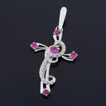 Кулон рубин крест огранка (серебро 925 пр. родир. бел.)