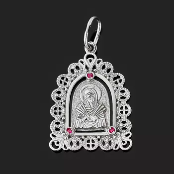 Кулон рубин (серебро 925 пр.) Богоматерь Семистрельная огранка