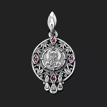 Кулон рубин (серебро 925 пр. оксидир.) Святая Матрона огранка