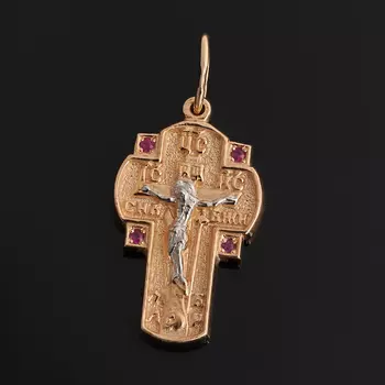 Кулон рубин (серебро 925 пр. позолота, родир. бел.) крест огранка