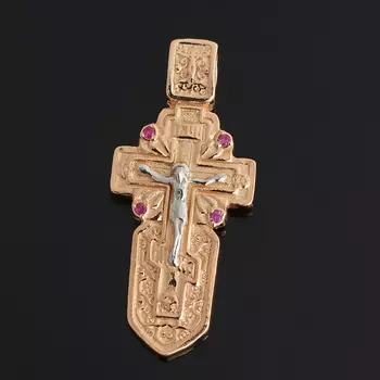 Кулон рубин (серебро 925 пр. позолота, родир. бел.) крест огранка