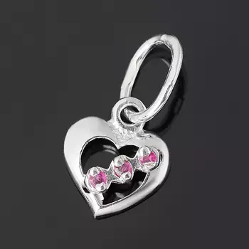 Кулон рубин (серебро 925 пр. родир. бел.) сердечко огранка