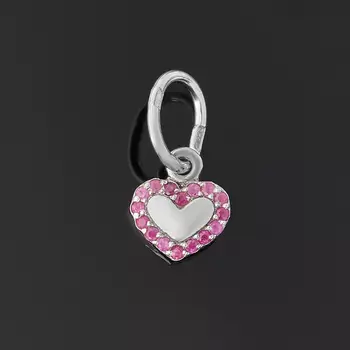 Кулон рубин (серебро 925 пр. родир. бел.) сердечко огранка