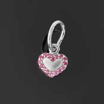 Кулон рубин (серебро 925 пр. родир. бел.) сердечко огранка