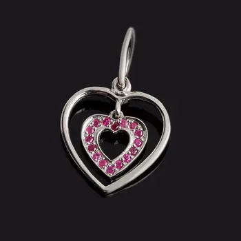 Кулон рубин (серебро 925 пр. родир. бел.) сердечко огранка