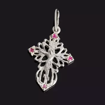 Кулон рубин (серебро 925 пр. родир. бел.) крест огранка