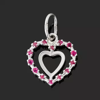 Кулон рубин (серебро 925 пр. родир. бел.) сердечко огранка