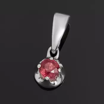 Кулон рубин (серебро 925 пр. родир. бел.) круг огранка