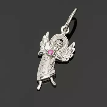 Кулон рубин (серебро 925 пр. родир. бел.) Ангел-хранитель огранка