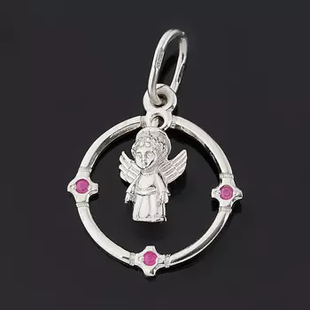 Кулон рубин (серебро 925 пр. родир. бел.) Ангел-хранитель огранка