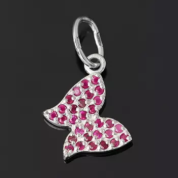 Кулон рубин (серебро 925 пр. родир. бел.) бабочка огранка
